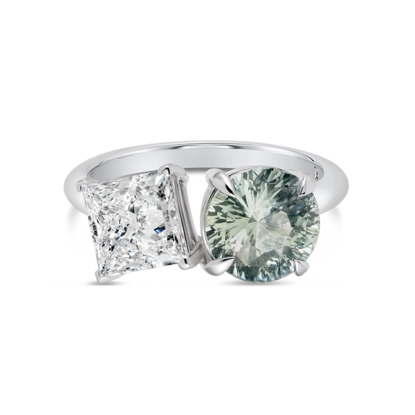 2.37ct Round Natural Green Sapphire Toi n Moi Ring White Gold
