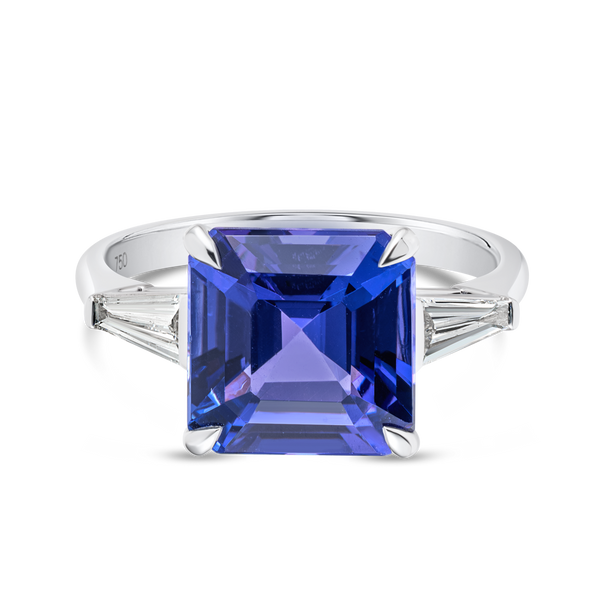 4.3 Asscher Natural Tanzanite Trilogy Ring White Gold