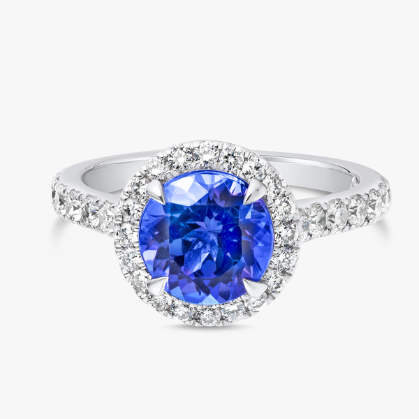 2.18ct Round Natural Tanzanite Halo Ring White Gold