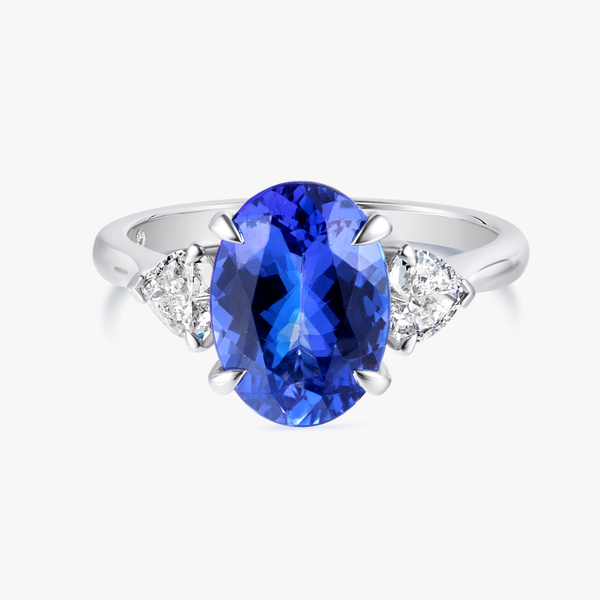 3ct Oval Natural Tanzanite Trilogy Ring White Gold