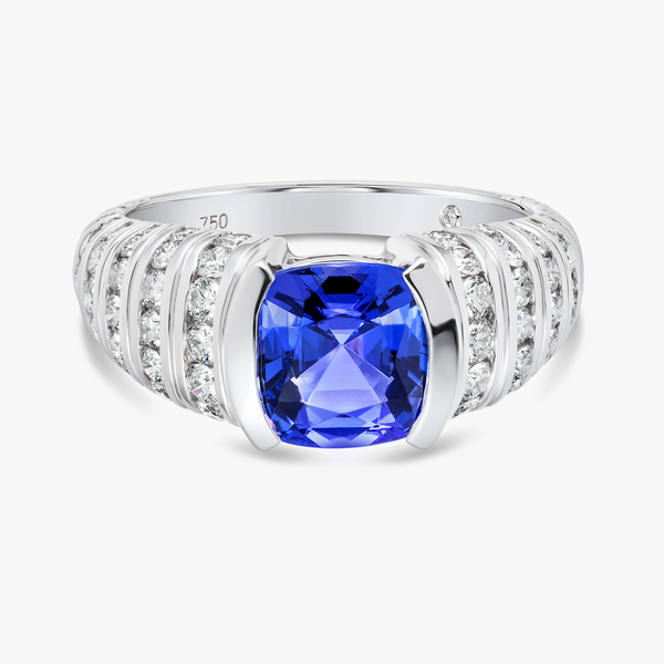 2.2ct Cushion Natural Tanzanite Bespoke Ring White Gold