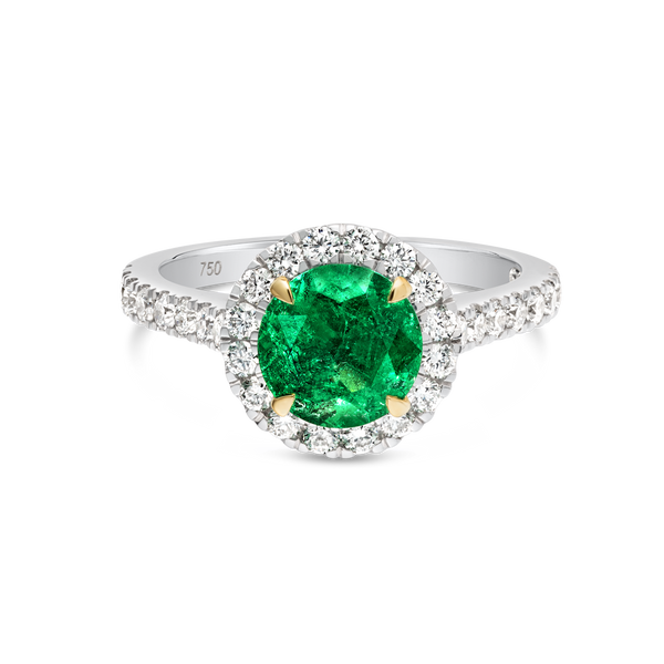 1.37ct Round Natural Green Emerald Halo Ring White Gold