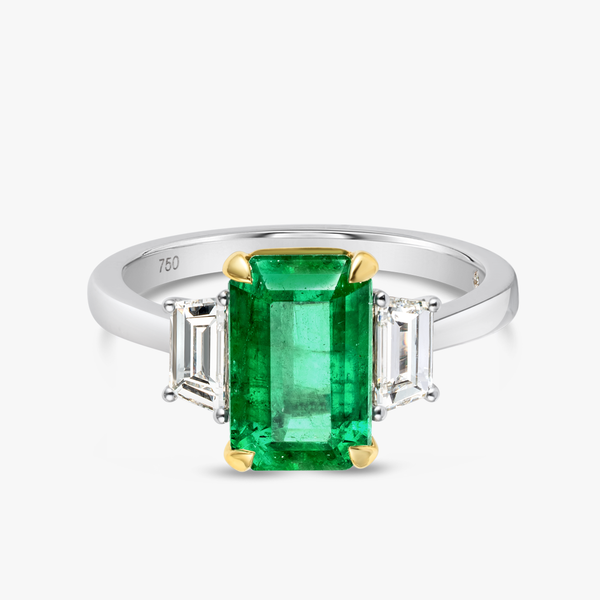 3ct Emerald Natural Green Emerald Trilogy Ring White Gold