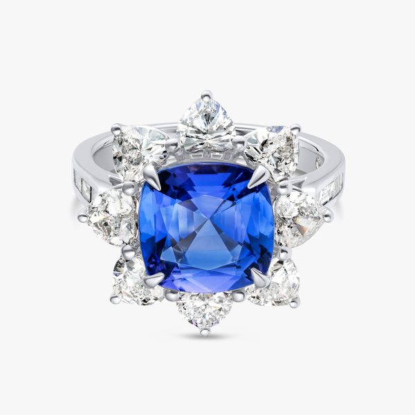3.59 Cushion Natural Tanzanite Halo Ring White Gold