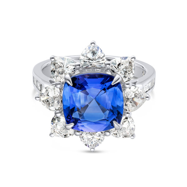 3.59 Cushion Natural Tanzanite Halo Ring White Gold