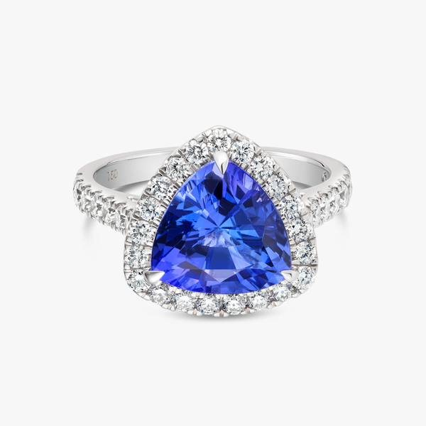 3.6ct Triangle Natural Tanzanite Halo Ring White Gold
