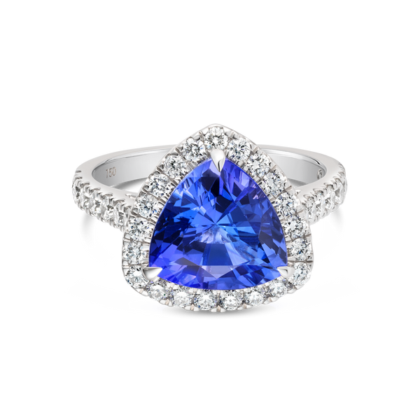 3.6ct Triangle Natural Tanzanite Halo Ring White Gold