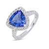 3.6ct Triangle Natural Tanzanite Halo Ring White Gold
