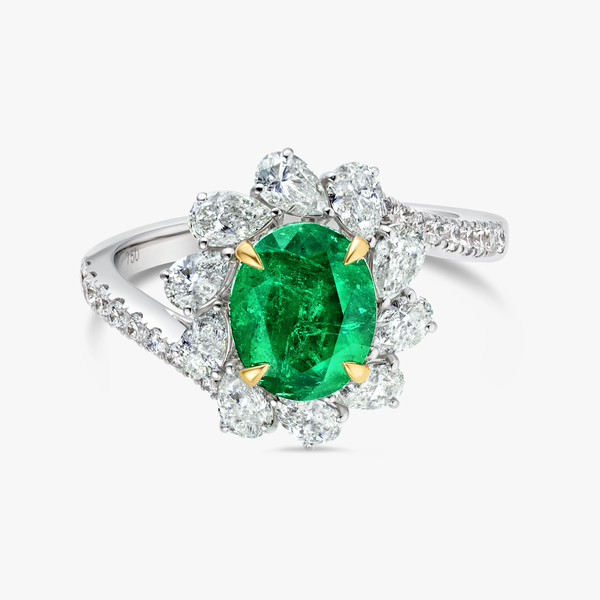 1.55ct Oval Natural Green Emerald Halo Ring White Gold
