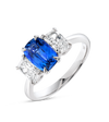 1.87ct Cushion Natural Blue Sapphire Trilogy Ring White Gold