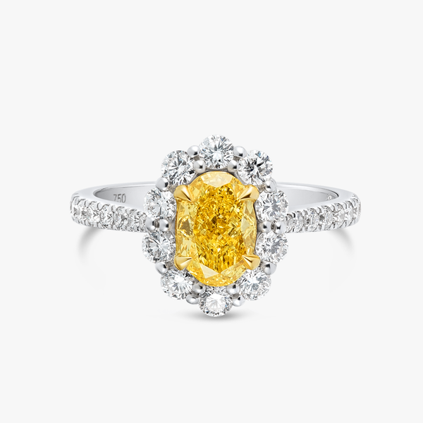 1.15ct Oval Lab-Grown Yellow Diamond Halo Ring White Gold