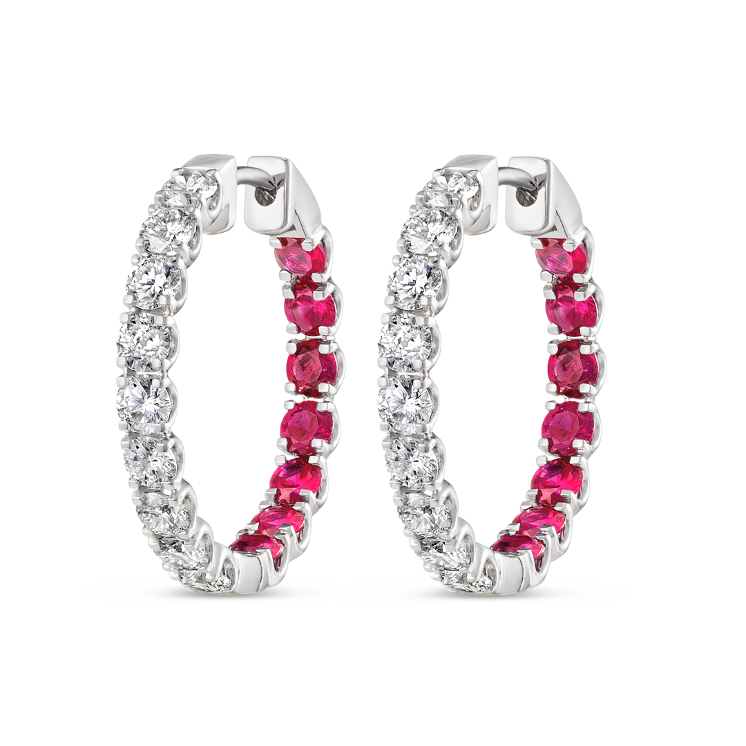 Inside Out Diamond & Ruby Hoop Earrings White Gold