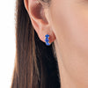 Large Blue Sapphire Huggie Earrings White Gold