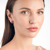 Large Blue Sapphire Huggie Earrings White Gold