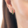 Emerald Paperclip Style Hoop Earrings Yellow Gold