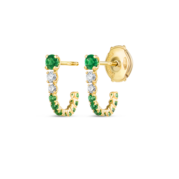 Graduated Emerald And Lab-Grown Diamond Curl Earrings Yellow Gold