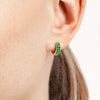 Colombian Emerald Double Huggie Hoop Earrings Yellow Gold