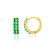 Colombian Emerald Double Huggie Hoop Earrings Yellow Gold