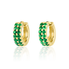 Colombian Emerald Double Huggie Hoop Earrings Yellow Gold