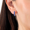 Large Blue Sapphire Paperclip Style Hoop Earrings White Gold