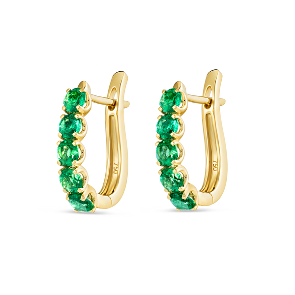 Large Emerald Paperclip Style Hoop Earrings Yellow Gold