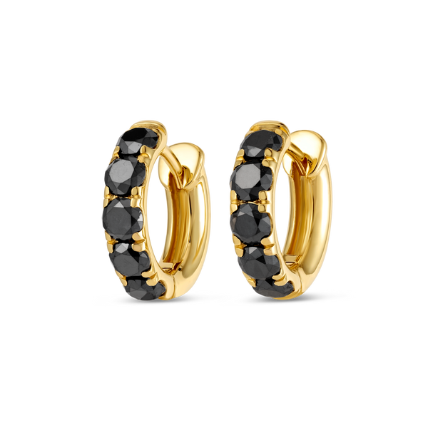 Black Lab-Grown Diamond Classic Huggie Earrings Yellow Gold