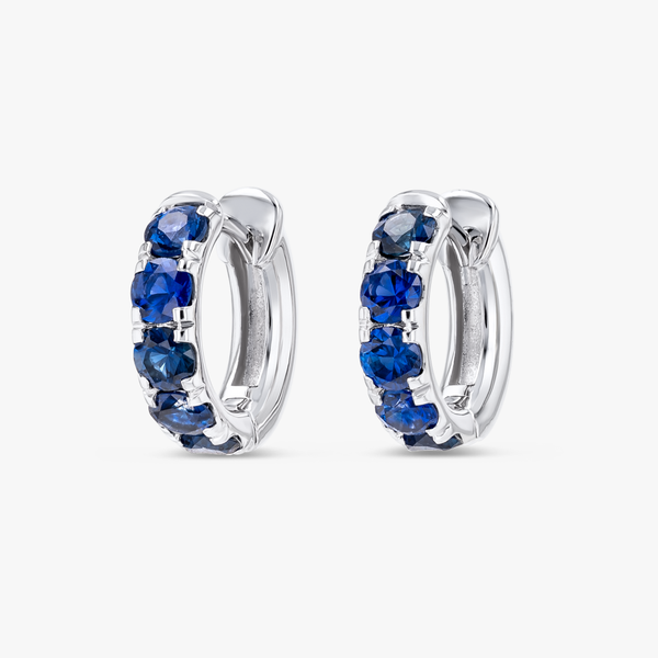 Blue Sapphire Classic Huggie Earrings White Gold