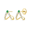 V-Shaped Emerald And Diamond Curl Earrings Yellow Gold