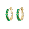 Mini Diamond & Emerald Hoop Earrings Yellow Gold
