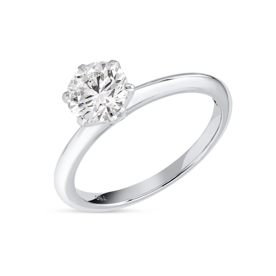 Carat Natural Round Knife-Edge Solitaire White Gold Ring