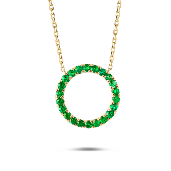 Thin Circle Emerald Pendant Yellow Gold