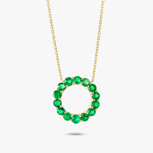 Large Colombian Emerald Circle Pendant Yellow Gold