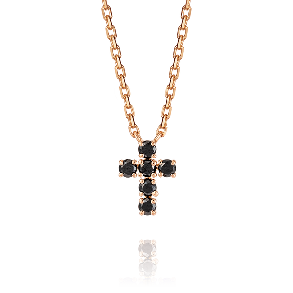 Extra Small Black Diamond Cross Pendant Rose Gold
