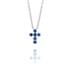 Small Blue Sapphire Cross Pendant White Gold