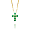 Small Green Emerald Cross Pendant Yellow Gold