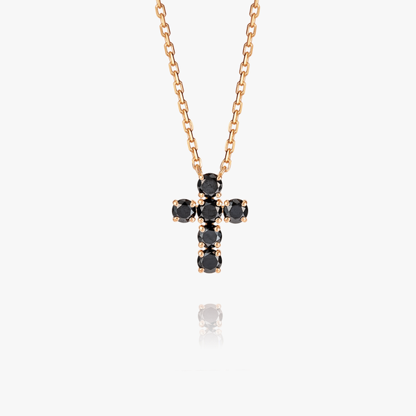Medium Black Diamond Cross Pendant Rose Gold