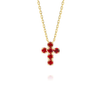 Medium Red Ruby Cross Pendant Yellow Gold