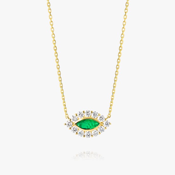 Marquise Evil Eye Colombian Emerald And Diamond Pendant Yellow Gold