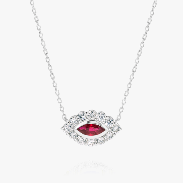Marquise Evil Eye Ruby And Diamond Pendant White Gold