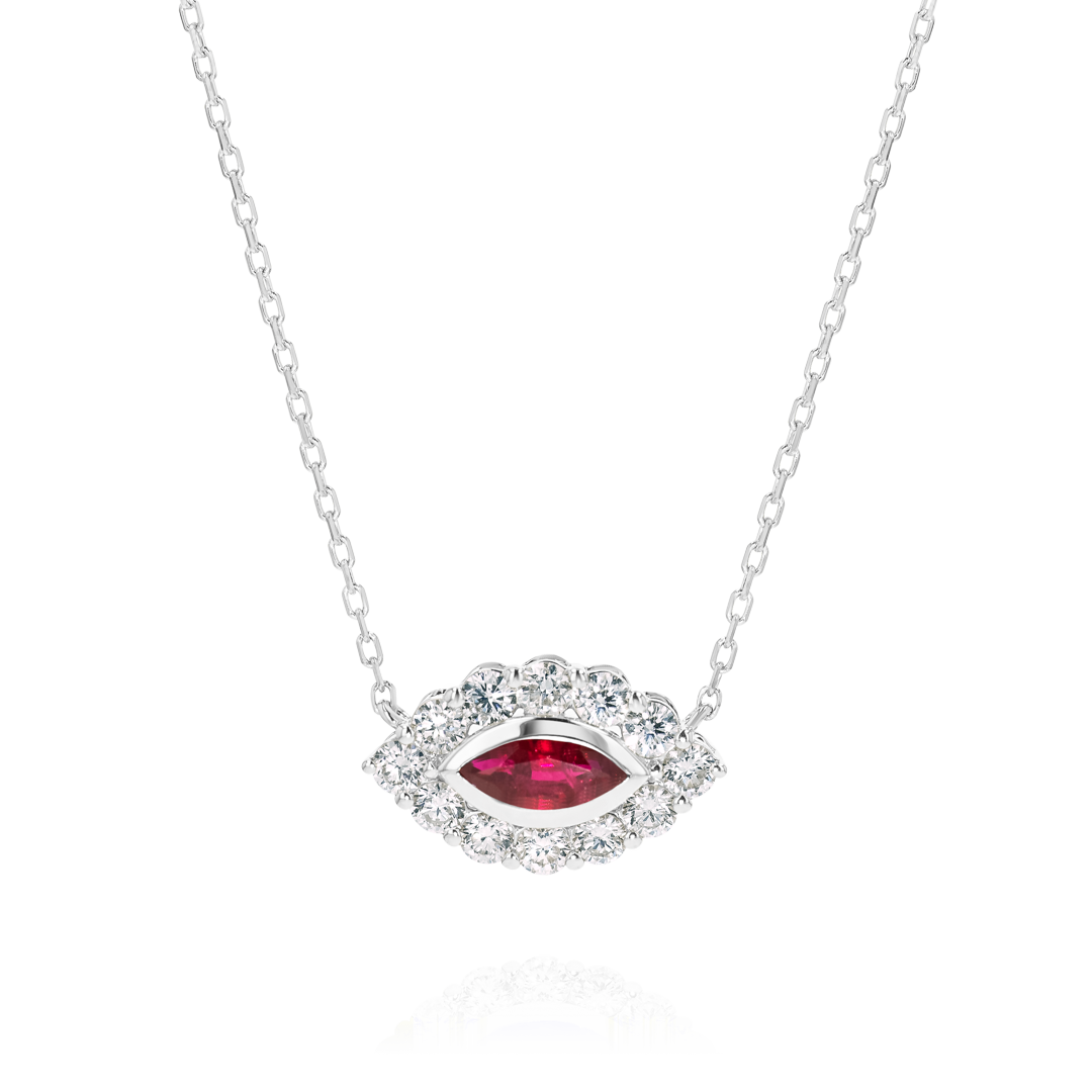 Marquise Evil Eye Ruby And Diamond Pendant White Gold