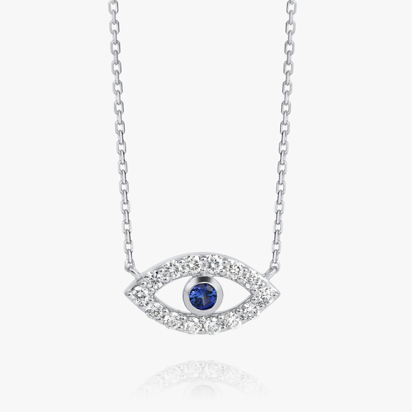Round Evil Eye Blue Sapphire Pendant White Gold