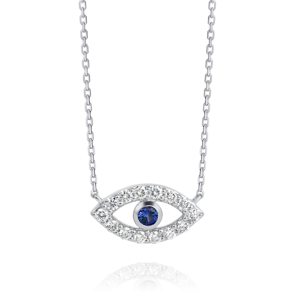 Round Evil Eye Blue Sapphire Pendant White Gold