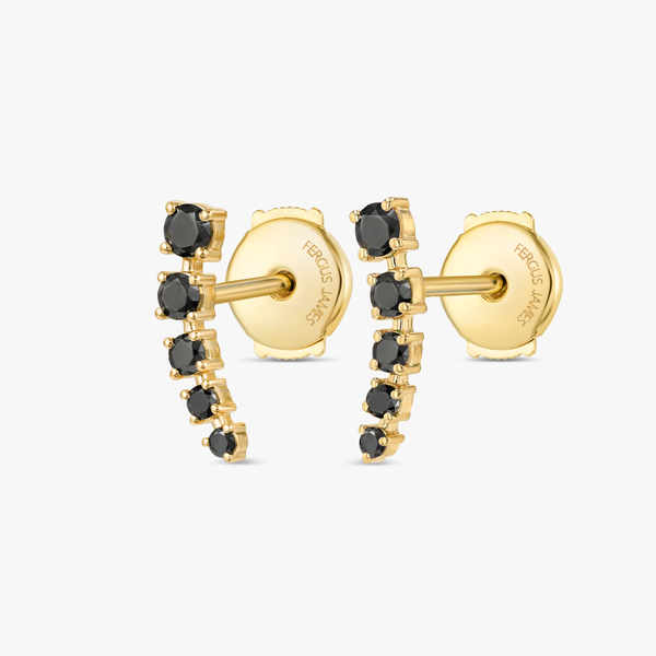 Half Moon Black Diamond Bar Earrings Yellow Gold