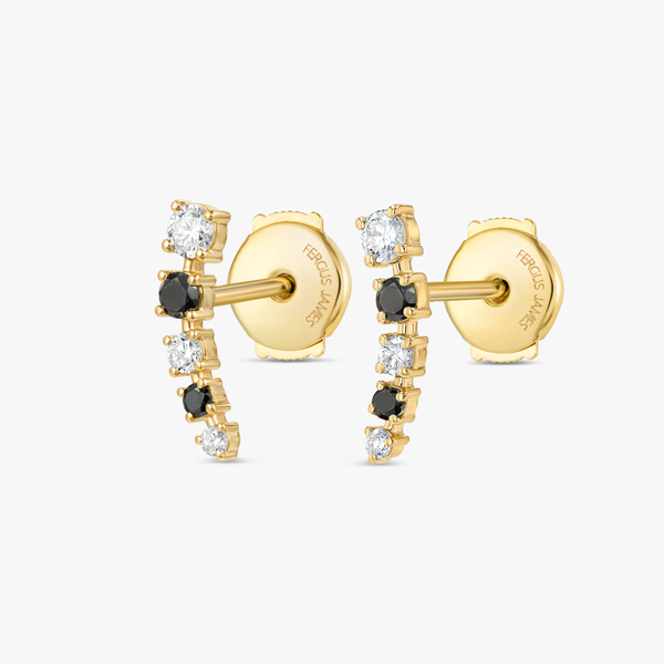 Half Moon Lab-Grown Diamond & Black Diamond Bar Earrings Yellow Gold