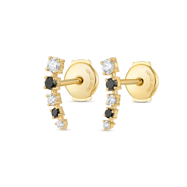 Half Moon Lab-Grown Diamond & Black Diamond Bar Earrings Yellow Gold