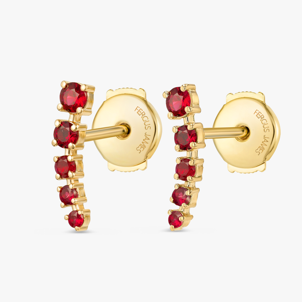Half Moon Ruby Bar Earrings Yellow Gold