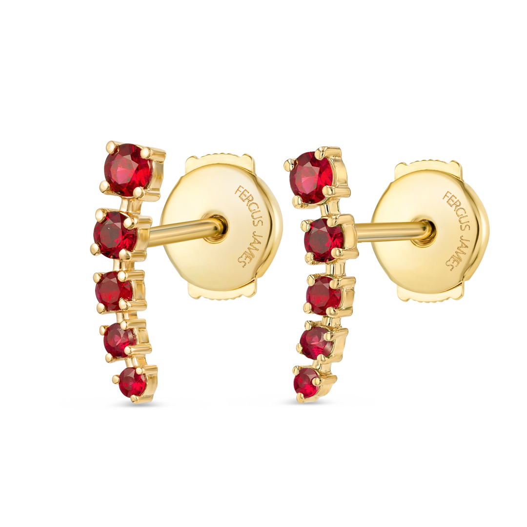 Half Moon Ruby Bar Earrings Yellow Gold