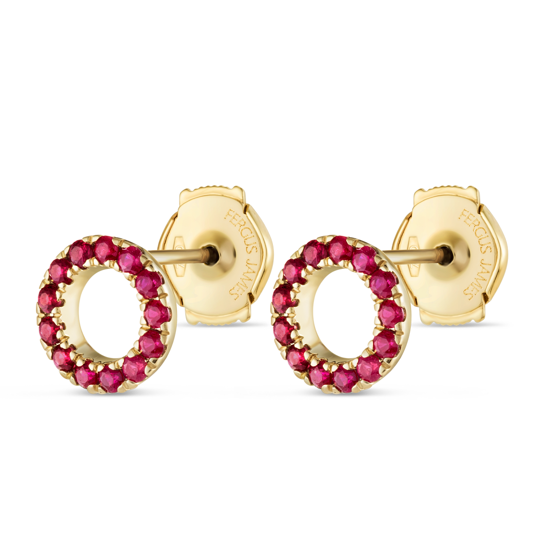 Circular Ruby Earrings Yellow Gold