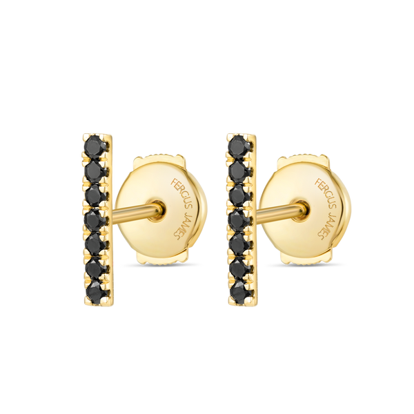 Elegant Black Lab-Grown Diamond Bar Earrings Yellow Gold