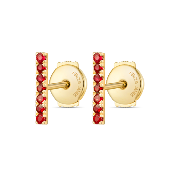 Elegant Ruby Bar Earrings Yellow Gold